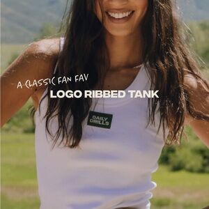 Daily Drills Logo Ribbed Tank in White